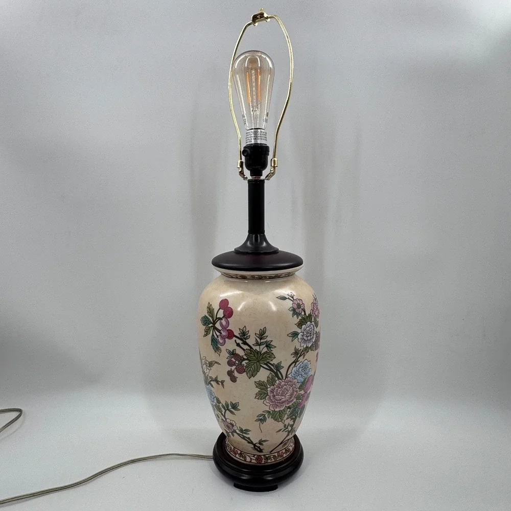 Chinoiserie Floral Ginger Jar Table Lamp with Crackle Glaze